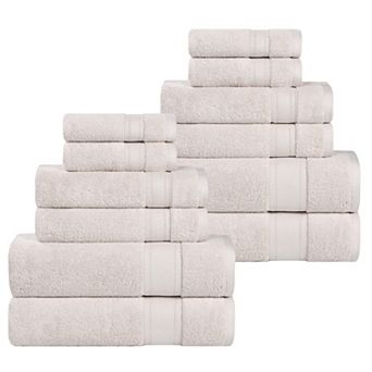 SUPERIOR Belmont Zero Twist Cotton Medium Weight Soft Absorbent 12 pc Towel Set