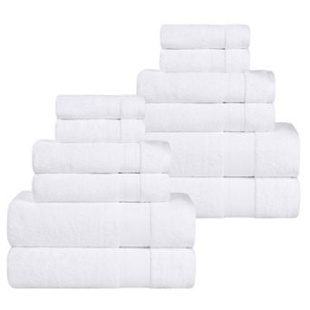 SUPERIOR Belmont Zero Twist Cotton Medium Weight Soft Absorbent 12 pc Towel Set