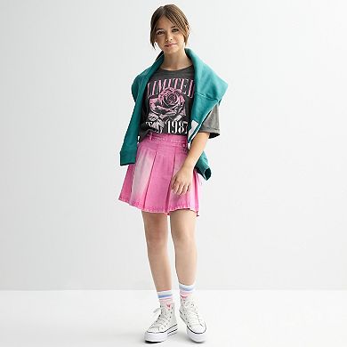 Girls Limited Too Pleated Denim Skirt with Chain