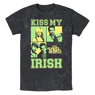 Men's It's Always Sunny In Philadelphia Kiss My Irish Mineral Wash Graphic Tee