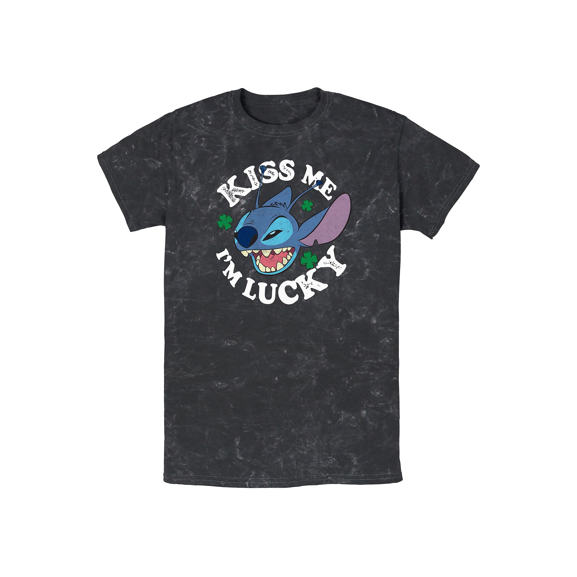 Disneys Lilo & Stitch Kiss Me Im Lucky Mineral Wash Mens Graphic Tee, Si