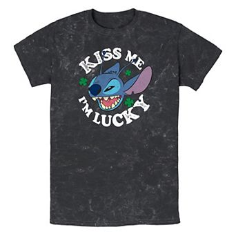 Disney's Lilo & Stitch Kiss Me I'm Lucky Mineral Wash Men's Graphic Tee