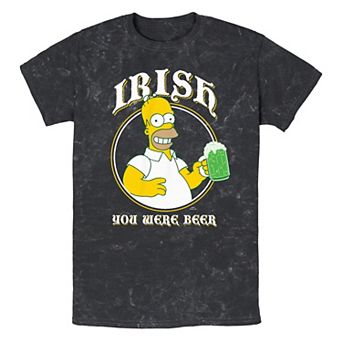 Men's The Simpsons Irish You Were Beer Mineral Wash Graphic Tee