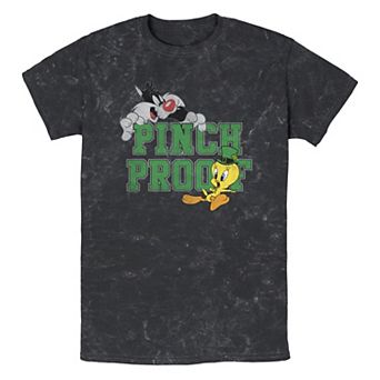 Men's Looney Tunes Sylvester And Tweety Pinch Proof Mineral Wash Graphic Tee