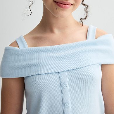 Girls 7-16 Limited Too Off The Shoulder Button Down Top