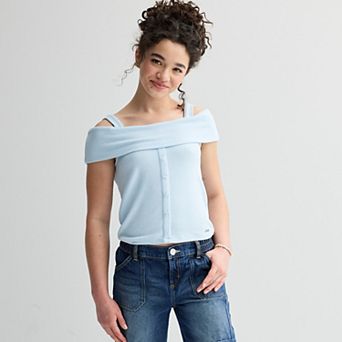 Girls 7-16 Limited Too Off The Shoulder Button Down Top