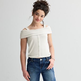 Girls 7-16 Limited Too Off The Shoulder Button Down Top