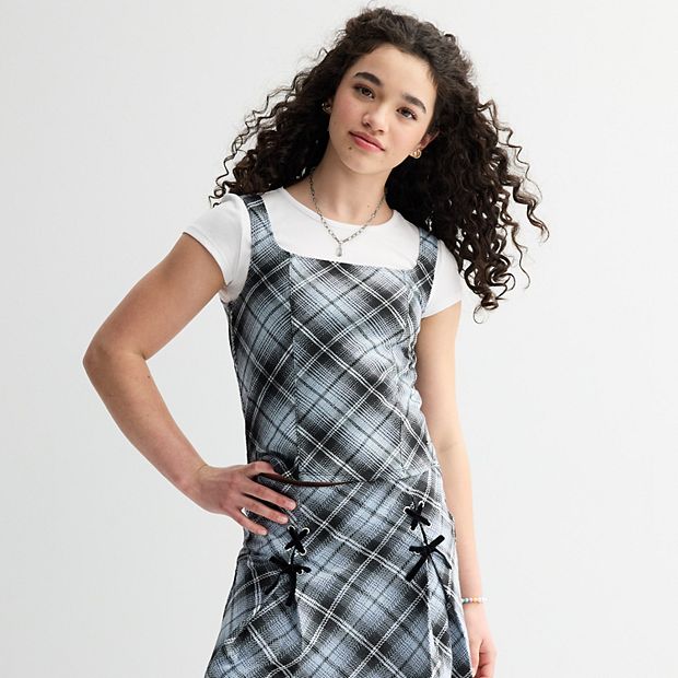 Girls 7-16 Limited Too 2-Fer Corset Top, Girl's, Size: Medium, Blue Plaid