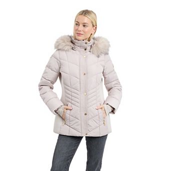 Women's London Fog Faux Fur Trimmed Puffer Coat