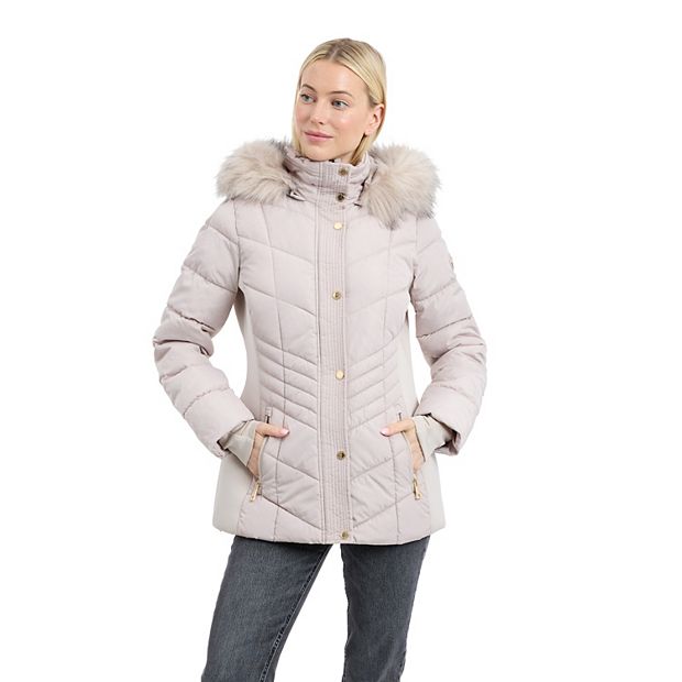 Women's London Fog Faux Fur Trimmed Puffer Coat