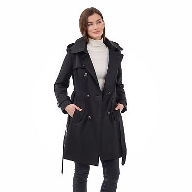 Women's London Fog Hooded Water-Resistant Raincoat
