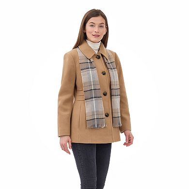 Women's London Fog Short Wool Coat With Scarf