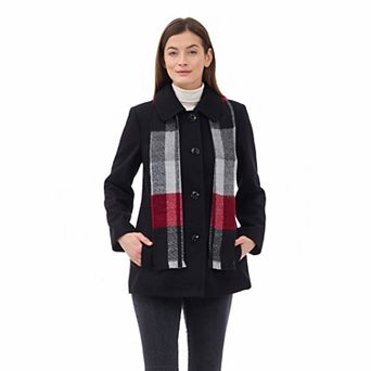 Women's London Fog Short Wool Coat With Scarf
