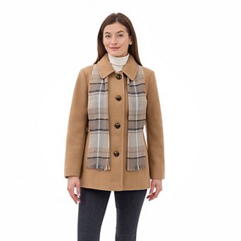 Women's London Fog Short Wool Coat With Scarf