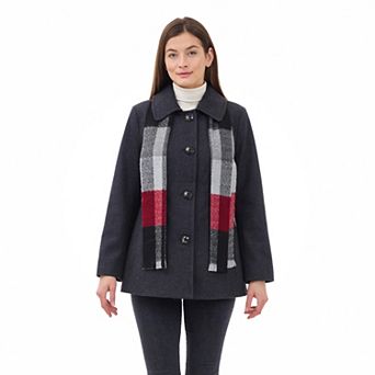 Women's London Fog Short Wool Coat With Scarf