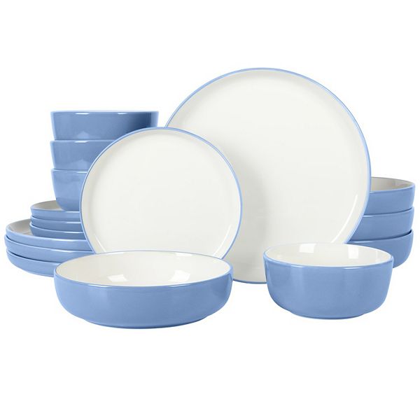 Sur La Table Kitchen Essentials Two-Tone Porcelain Dinnerware 16-piece Set - Blue White