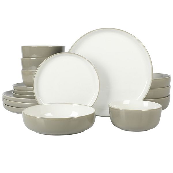 Sur La Table Kitchen Essentials Two-Tone Porcelain Dinnerware 16-piece Set - Gray White