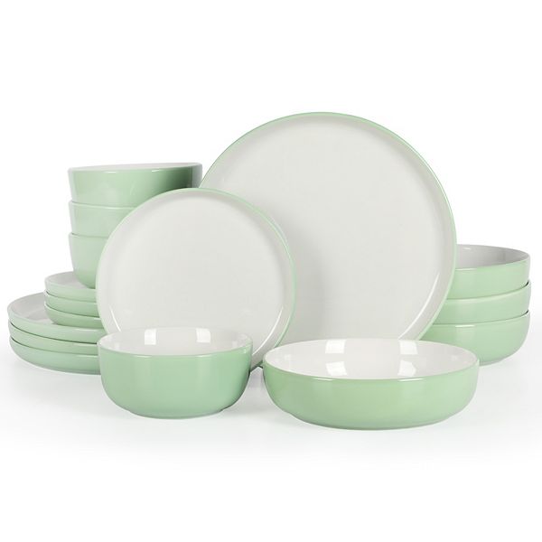 Sur La Table Kitchen Essentials Two-Tone Porcelain Dinnerware 16-piece Set - Green White