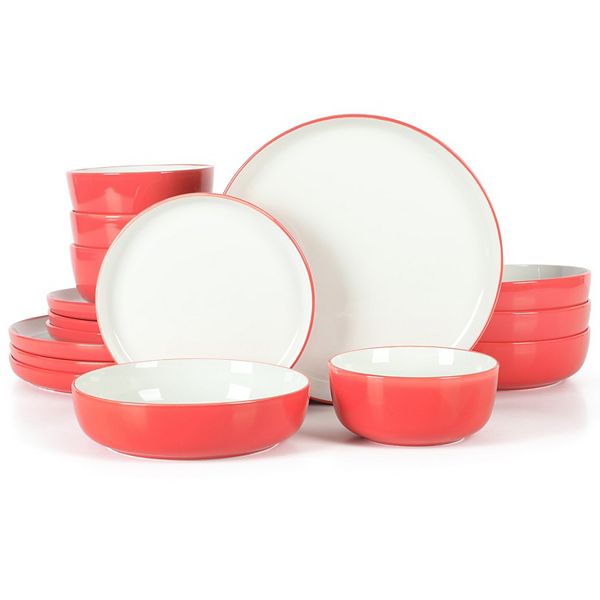 Sur La Table Kitchen Essentials Two-Tone Porcelain Dinnerware 16-piece Set - Red White
