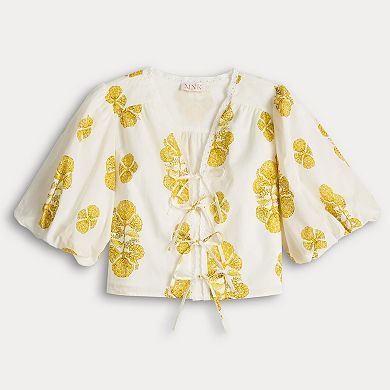 Women's MNK Bubble Sleeve Front Tie Top
