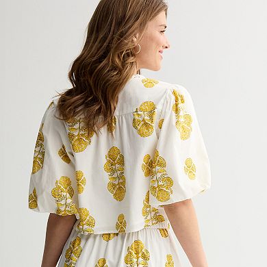 Women's MNK Bubble Sleeve Front Tie Top