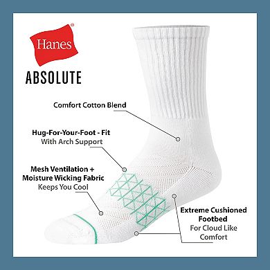 Men's Hanes® 3-Pack Ultimate Absolute Comfort Moisture-Wicking Crew Socks