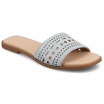 Journee Brodie Women's Geometric Cut Out Band Slide Sandals