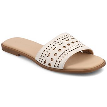 Journee Brodie Women's Geometric Cut Out Band Slide Sandals