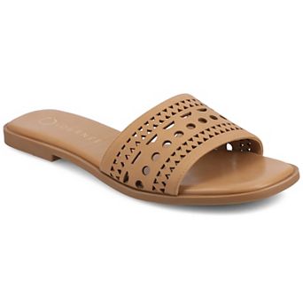 Journee Brodie Women's Geometric Cut Out Band Slide Sandals