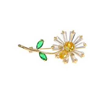 Gold Tone Cubic Zirconia Flower Pin
