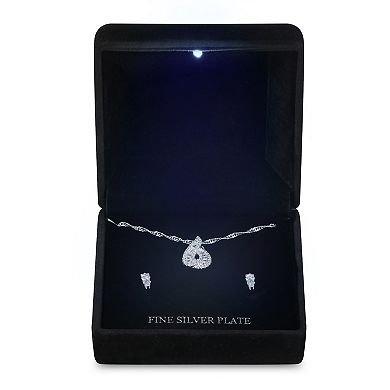 Silver Tone Cubic Zirconia Necklace & Stud Earrings Set