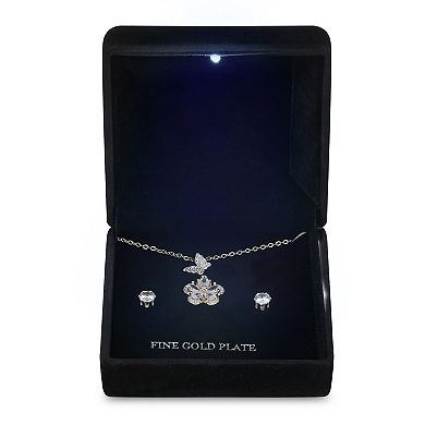 Gold Tone Cubic Zirconia Motif Necklace & Stud Earrings Set