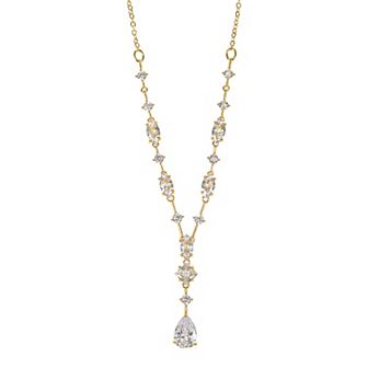 Gold Tone Cubic Zirconia Drop Necklace
