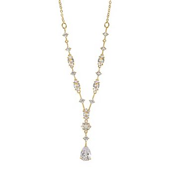 Gold Tone Cubic Zirconia Drop Necklace