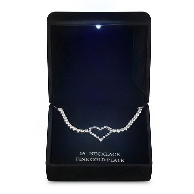 Gold Tone Cubic Zirconia Open Heart Tennis Necklace