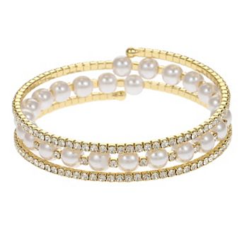 Crystal Simulated Pearl Coil Bracelet
