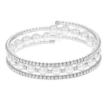 City Luxe Crystal Simulated Pearl Coil Bracelet