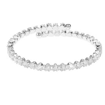 Silver Tone Cubic Zirconia Heart Tennis Coil Bracelet