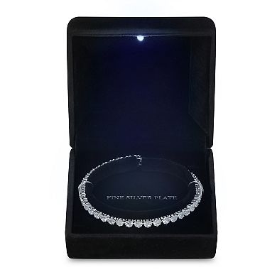 City Luxe Silver Tone Cubic Zirconia Heart Tennis Coil Bracelet