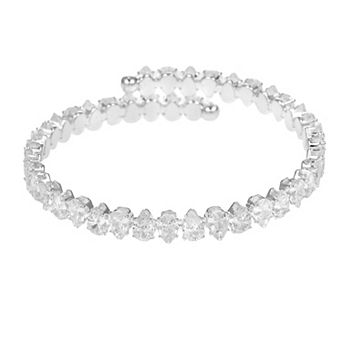 Silver Tone Pear Cubic Zirconia Tennis Coil Bracelet