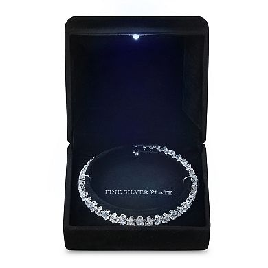 Silver Tone Pear Cubic Zirconia Tennis Coil Bracelet