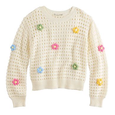 Girls 7-16 IZ Byer Long Sleeve Crewneck 3D Crochet Pullover Sweater