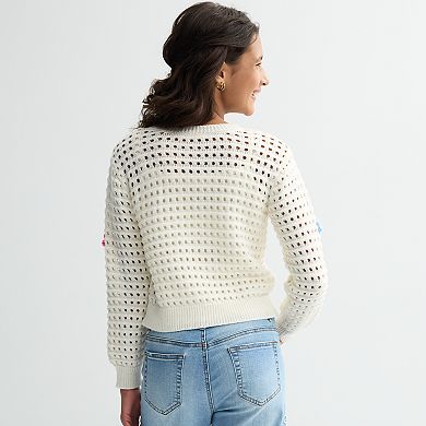 Girls 7-16 IZ Byer Long Sleeve Crewneck 3D Crochet Pullover Sweater