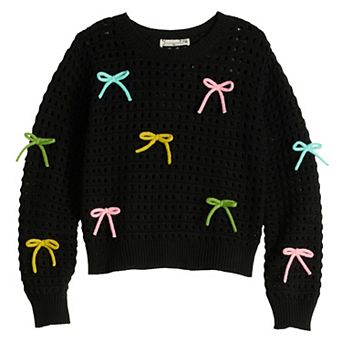 Girls 7-16 IZ Byer Long Sleeve Crewneck 3D Crochet Pullover Sweater with Camisole