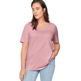 ellos Plus Size Stretch Knit V-Neck Short Sleeve Tunic