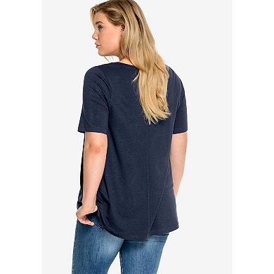 ellos Plus Size Stretch Knit V-Neck Short Sleeve Tunic