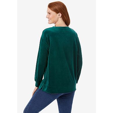 Woman Within Plus Size Plush Velour Tunic Sweatshirt