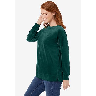 Woman Within Plus Size Plush Velour Tunic Sweatshirt
