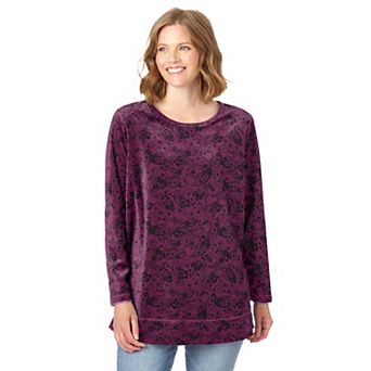 Woman Within Plus Size Plush Velour Tunic Sweatshirt