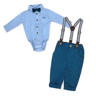 blue dress pants with suspenders Tan Leather Suspenders & Baby Blue Bow Tie - Baby to Adult Sizes Adult (5'7